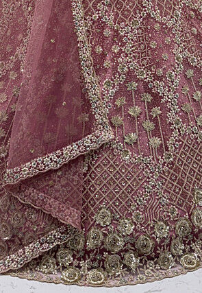 Embroidered Net Lehenga in Pink