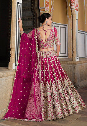 Embroidered Net Lehenga in Pink