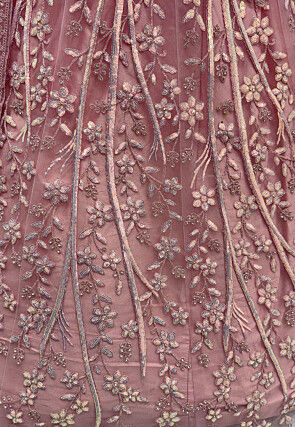 Embroidered Net Lehenga in Pink