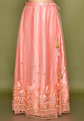 Embroidered Net Lehenga in Pink