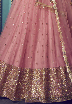 Embroidered Net Lehenga in Pink
