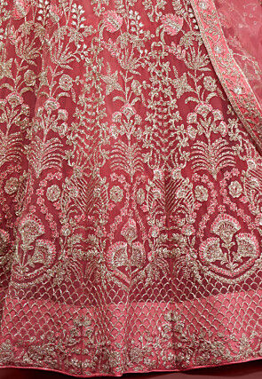 Embroidered Net Lehenga in Pink