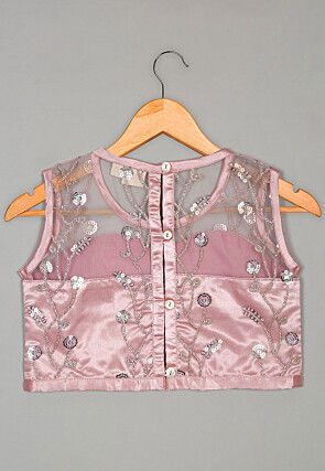 Embroidered Net Lehenga in Pink