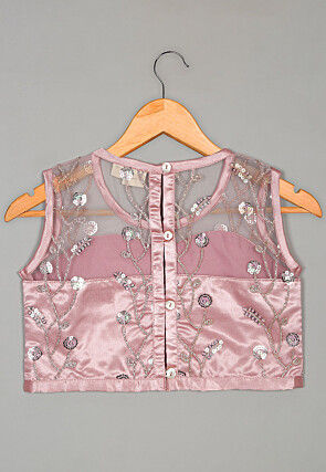 Embroidered Net Lehenga in Pink