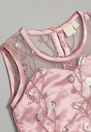 Embroidered Net Lehenga in Pink