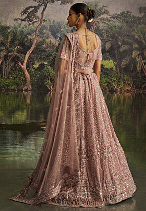 Embroidered Net Lehenga in Purple