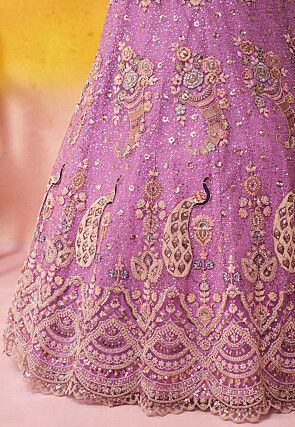 Embroidered Net Lehenga in Purple