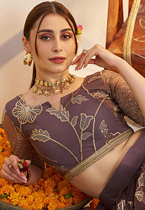 Embroidered Net Lehenga in Dusty Purple