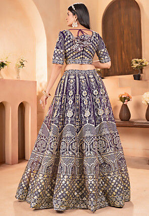 Embroidered Net Lehenga in Purple