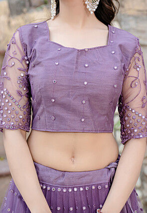 Embroidered Net Lehenga in Purple