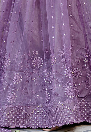 Embroidered Net Lehenga in Purple