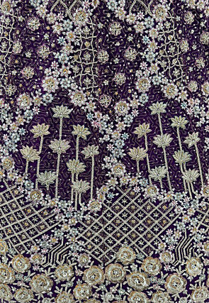 Embroidered Net Lehenga in Purple