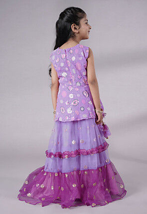 Embroidered Net Lehenga in Purple
