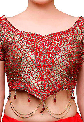 Embroidered Net Lehenga in Red