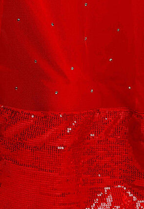 Embroidered Net Lehenga in Red