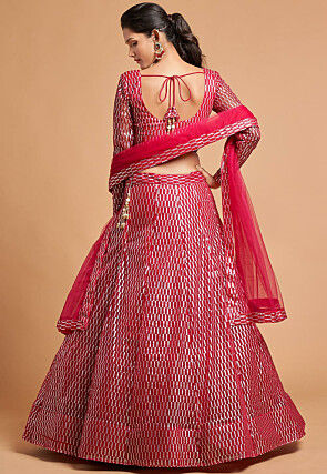 Embroidered Net Lehenga in Red