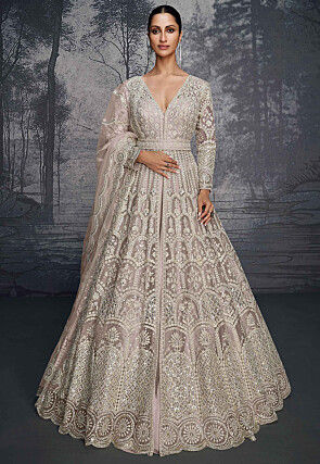 Embroidered Net Lehenga in Rose Gold