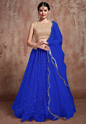 Embroidered Net Lehenga in Royal Blue