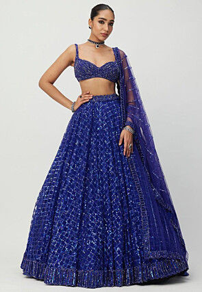 Embroidered Net Lehenga in Royal Blue