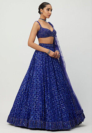 Embroidered Net Lehenga in Royal Blue