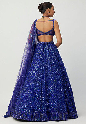 Embroidered Net Lehenga in Royal Blue