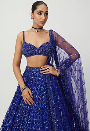 Embroidered Net Lehenga in Royal Blue