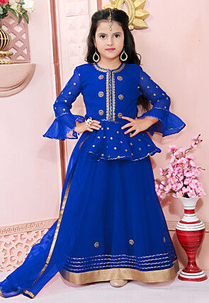 Embroidered Net Lehenga in Royal Blue