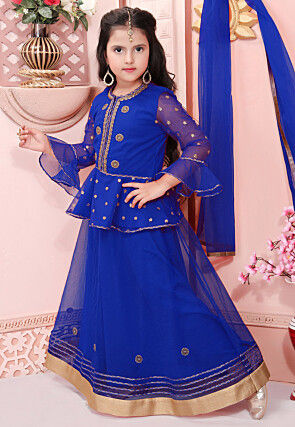 Embroidered Net Lehenga in Royal Blue