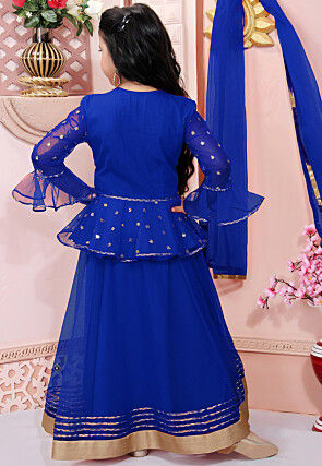 Embroidered Net Lehenga in Royal Blue