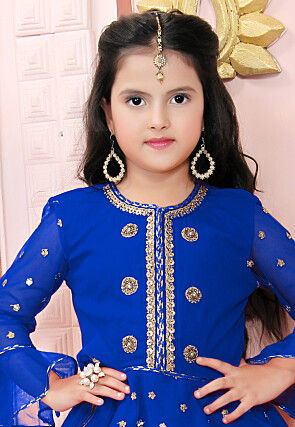 Embroidered Net Lehenga in Royal Blue