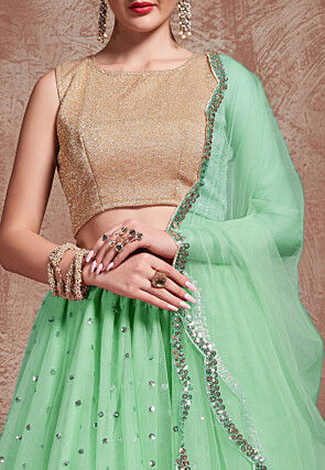 Embroidered Net Lehenga in Sea Green