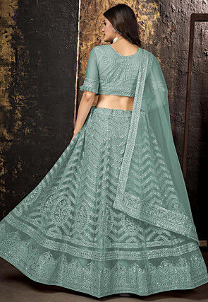 Embroidered Net Lehenga in Sea Green
