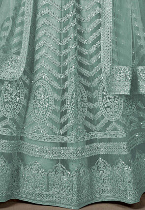 Embroidered Net Lehenga in Sea Green