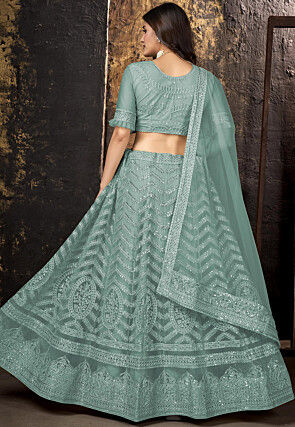 Embroidered Net Lehenga in Sea Green