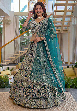 indian inspired dresses Green Hand Embroidered Gown: Premium Indian Dress by Raas XL / Green main image 1