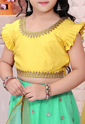 Embroidered Net Lehenga in Teal Green