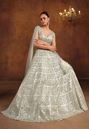 Embroidered Net Lehenga in White
