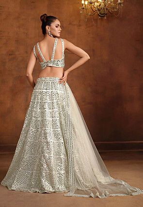 Embroidered Net Lehenga in White