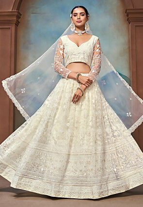 Embroidered Net Lehenga in White