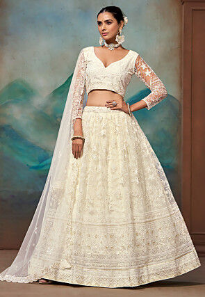 Embroidered Net Lehenga in White