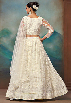 Embroidered Net Lehenga in White