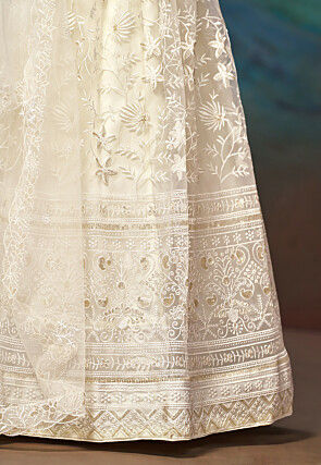 Embroidered Net Lehenga in White