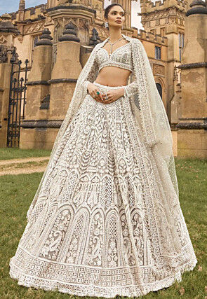 Embroidered Net Lehenga in White