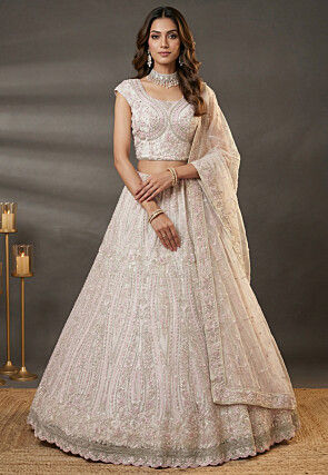 Embroidered Net Lehenga in White