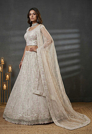 Embroidered Net Lehenga in White
