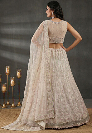 Embroidered Net Lehenga in White