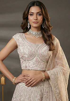 Embroidered Net Lehenga in White