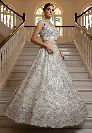 Embroidered Net Lehenga in White