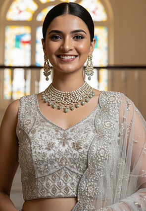 Embroidered Net Lehenga in White