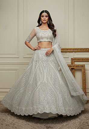 Embroidered Net Lehenga in White